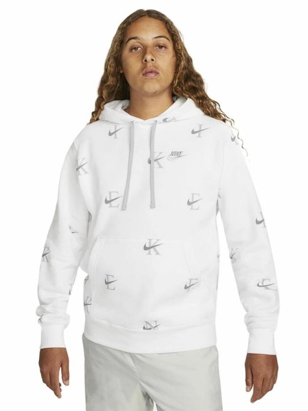 NIKE Men's Sportswear All Over Print Club Fleece Hoodie Size L in White